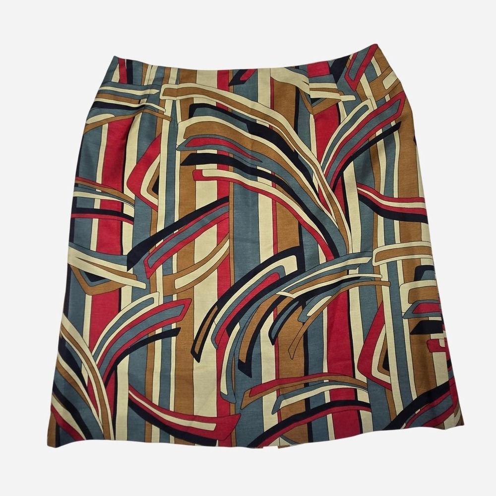 VTG 90s y2k midcentury pattern silk wool midi pencil skirt / LG 14 / TALBOTS